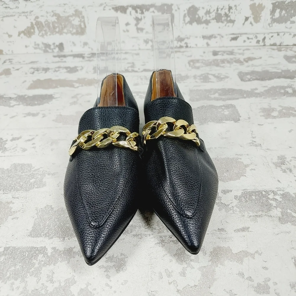 New Linea Paolo Mabel Black Faux Leather Pointed Toe Loafers W684